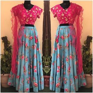 NWT! Beautiful Blue and Pink  Lehenga set